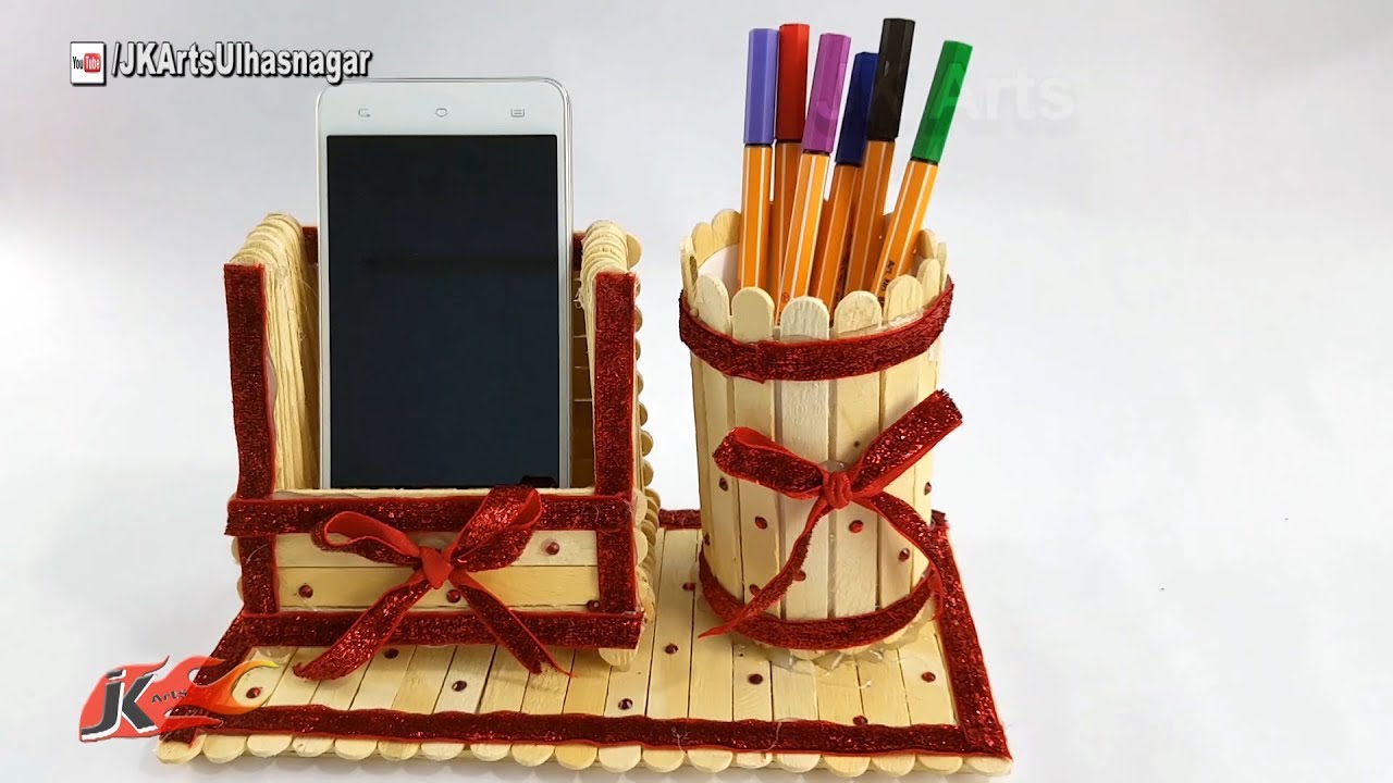 DIY Pen stand and Mobile phone holder with icecream sticks | How to make | JK Arts 1232