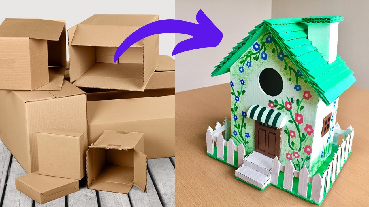 Best Out of waste | cardboard crafts | Birdhouse Decor using cardboard