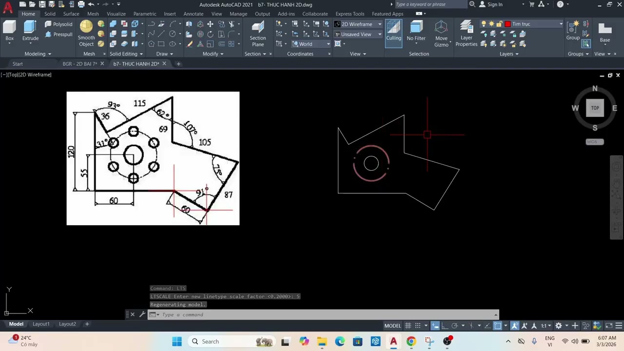 Bài 7 | Bài Tập Thực Hành AutoCAD 2D Cơ Bản Cho Người Mới Bắt Đầu