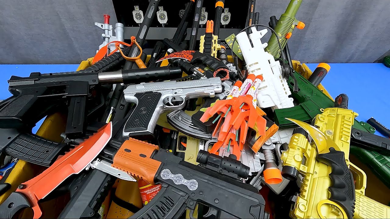 A Legendary Black Realistic Tec-9 Gun, Box of Toy Guns And Rifles, Accurate Shots On Targets
