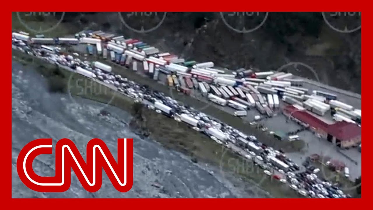 Drone video shows massive traffic jam as Russians flee the country