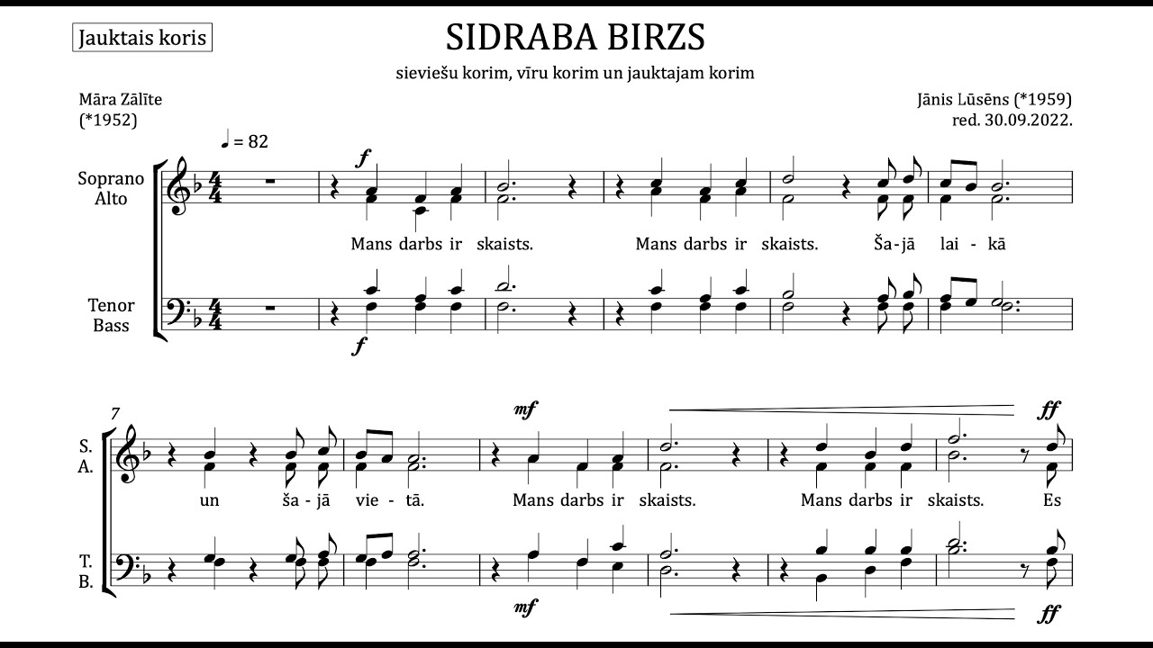 Sidraba birzs. Jānis Lūsēns / Māra Zālīte : Jauktā kora balsis