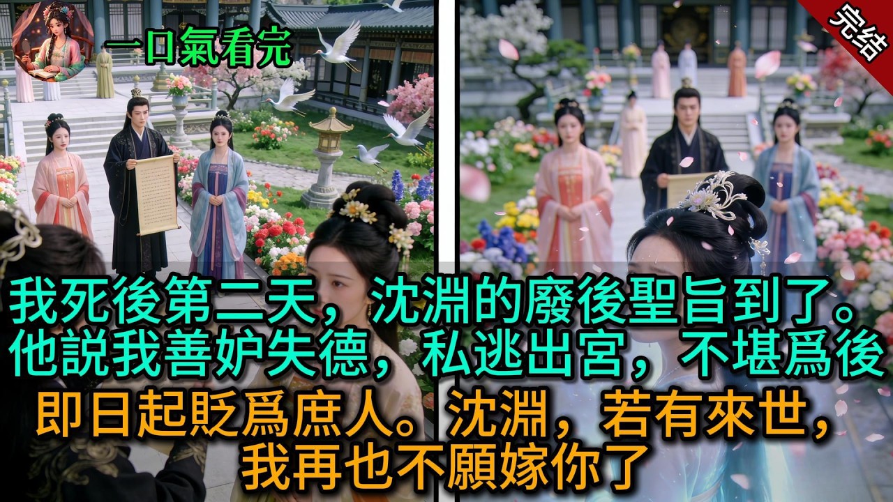 【原創已完結】我死後第二天，沈淵的廢後聖旨到了。他説我善妒失德，私逃出宮，不堪爲後，即日起貶爲庶人。沈淵，若有來世，我再也不願嫁你了