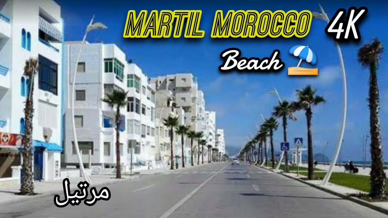 [4K] Raw Video - The beautiful beach town of Martil - Mediterranean Sea northeast of Tetouan Morocco