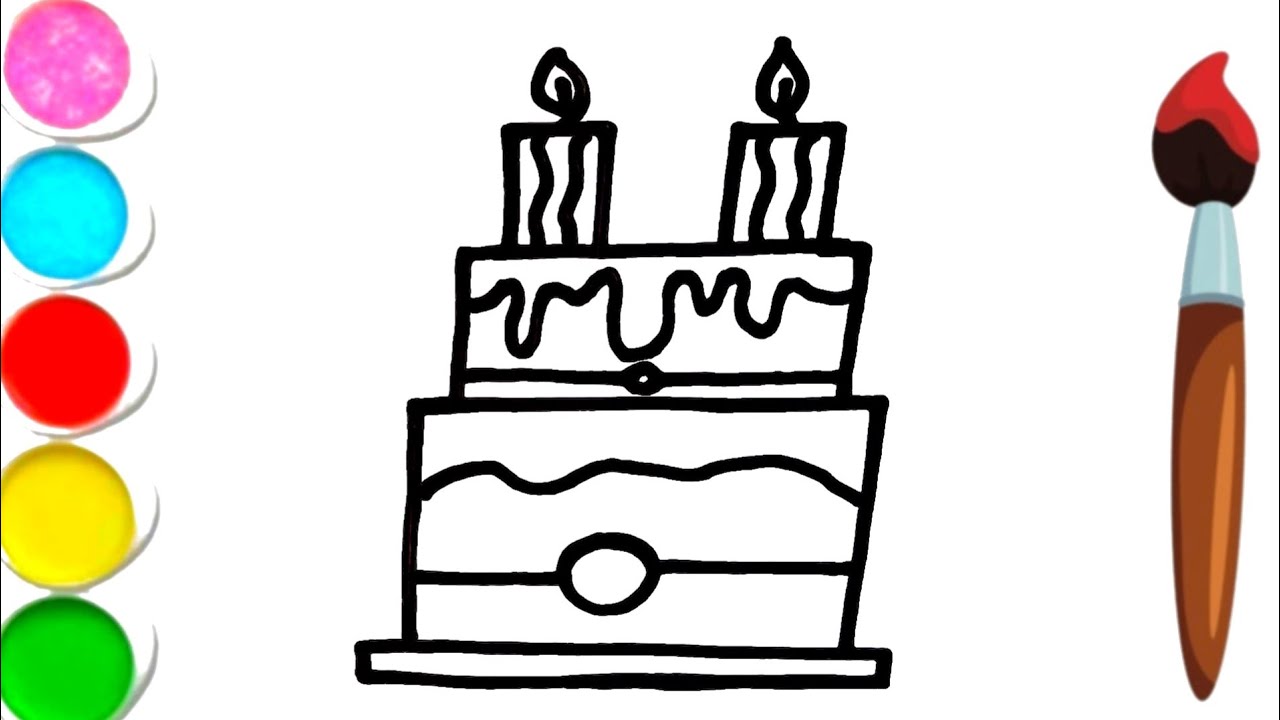 Милый рисунок торта на день рождения для детей 🎂 | Простая раскраска для малышей
