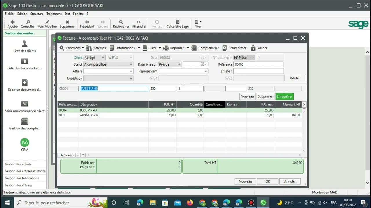 #EP 07 Sage Gestion Commercial i7 [Traitement Des Vents] En darija