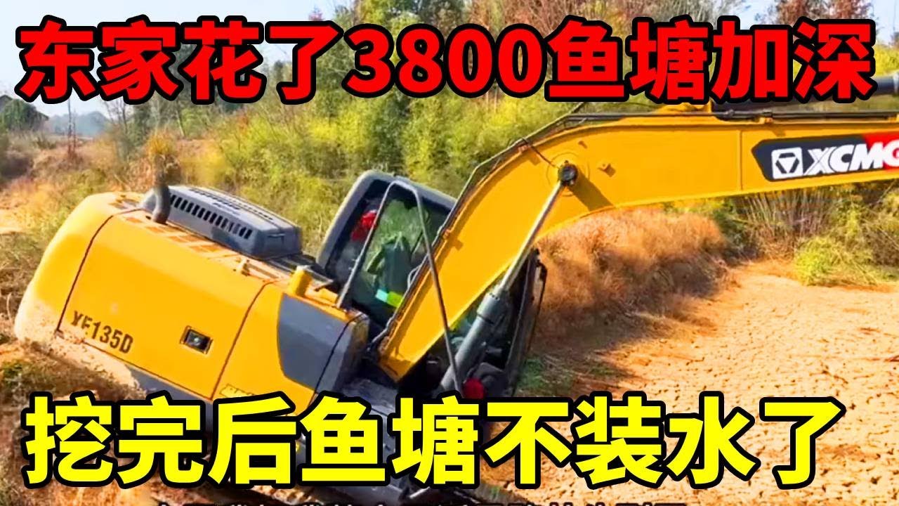 东家花了3800元鱼塘加深，挖完后鱼塘不装水了#挖掘機 #挖掘機日常 #生活vlog #挖机 #农村 #鱼塘 #解压