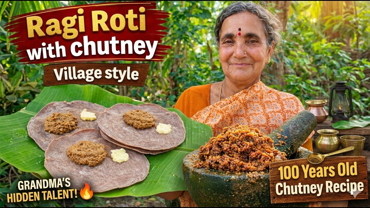 100 Year Old Secret! 👵 Authentic Village Style Ragi Roti & Chutney Recipe | Ragi Roti Chutney Recipe