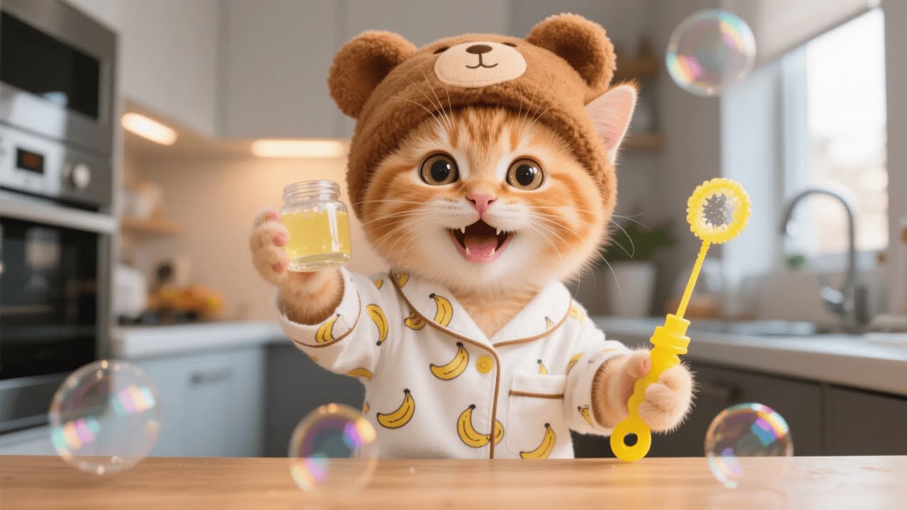 Ginger Kitten Gets Curious About Bubbles — Mama Cat Teaches He How to Make Soap Bubbles 🫧🐾