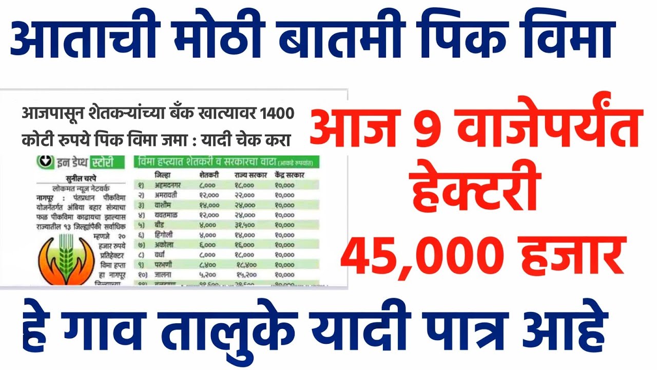 आज 9 वाजेपर्यंत पीक विमा 45000 रुपये जमा 💸🔥 | pik vima 2025 new update | pik vima 2026 new update