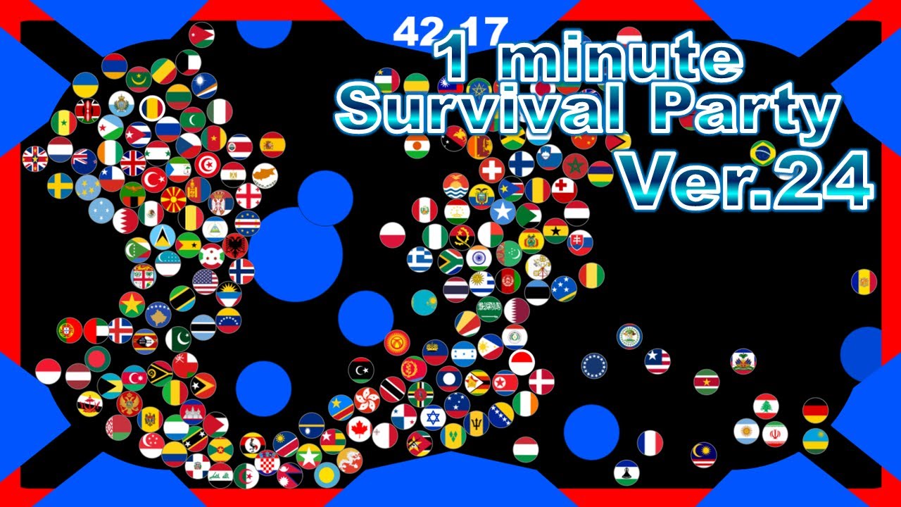 1 minute survival party.Ver24 ~200 countries marble race~ in Algodoo | Marble Factory
