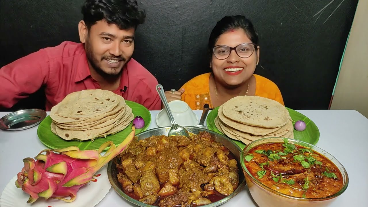 dragan fruits chicken chat 30 roti daal fry eating challenge