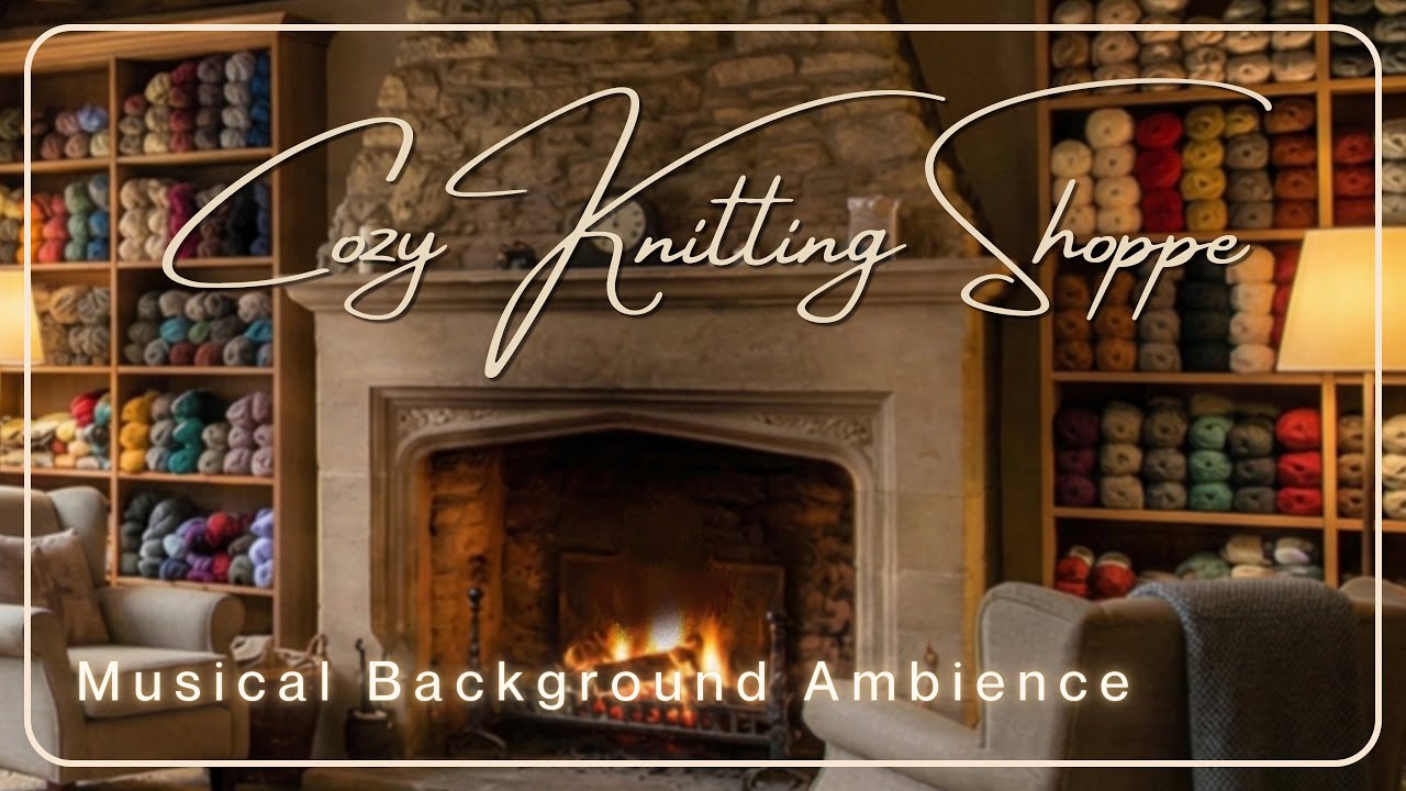 Cozy Knitting Shop Ambience | Relaxing on a Rainy Day Near a Crackling Fire | Slow Guitar Music