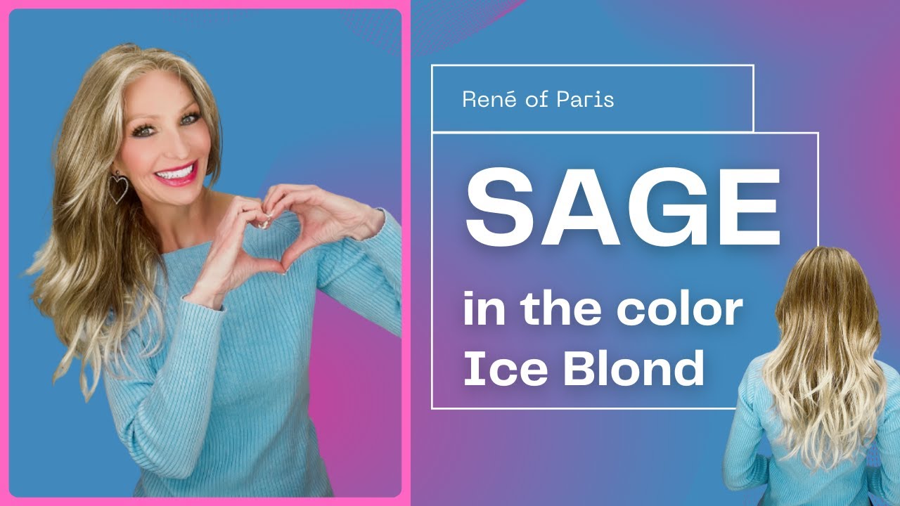 SAGE Wig by Rene of Paris in color Ice blond. This Ready-to-Wear wig is trendy with Curtain Bangs.