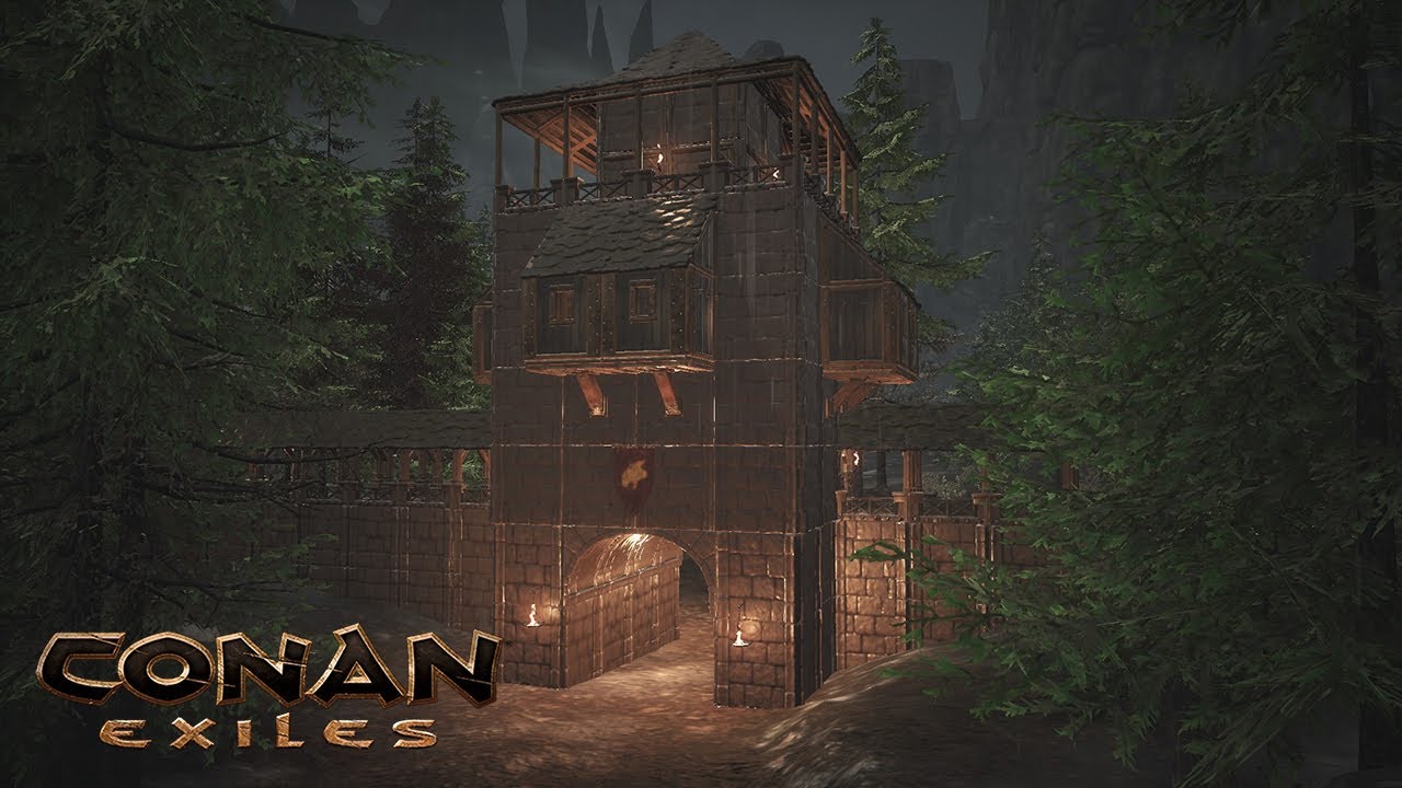 HOW TO BUILD A MEDIEVAL TOWN #1 - GATE TOWER AND WALLS [SPEED BUILD] - CONAN EXILES
