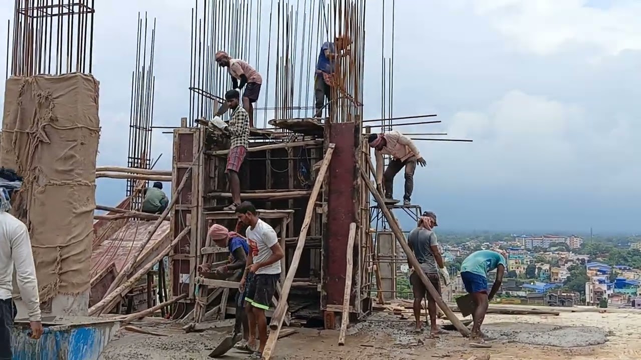G+8 floor lift & column casting RCC process & staircase working & column bar binding or beamcasing.