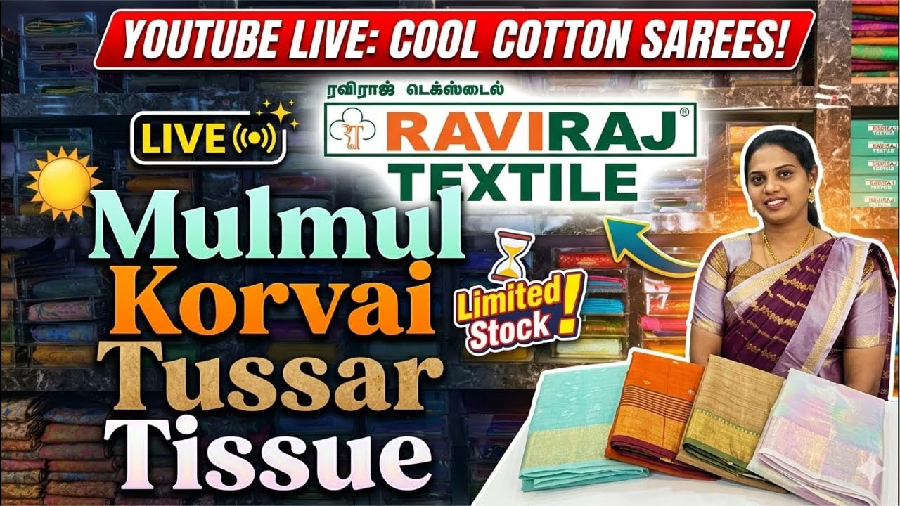 Summer cotton LIVE! Mulmul, Korvai, Tussar, Bengal tissue 💯 Book fast!”💥 Budget cotton ₹600–₹1600