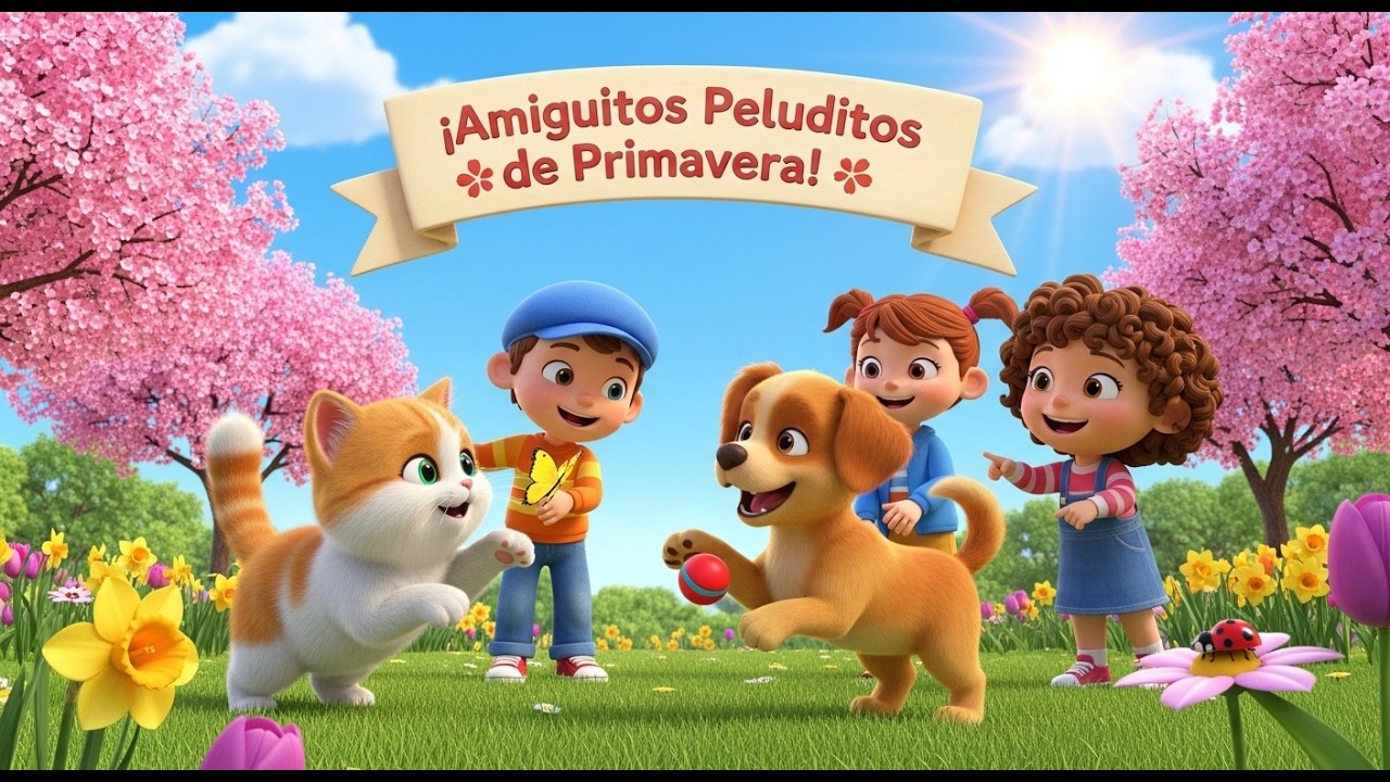 🌟 ¡Amiguitos Peluditos Juegan en Primavera! 🐱🐶🌸 | Canción Infantil Tierna