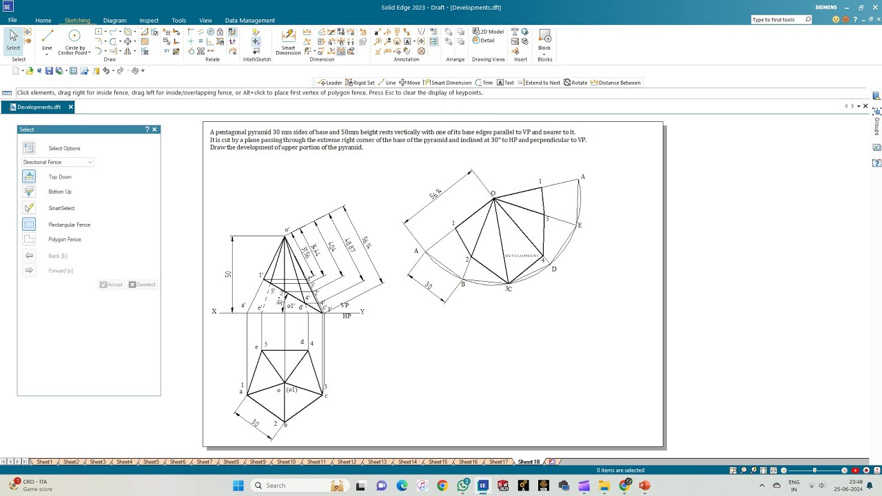 Development of Lateral Surfaces of Solids Pentagonal Pyramid 02