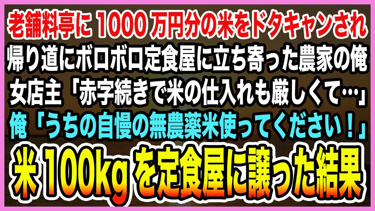 【感動する話】老舗料亭に1000万円分の米をドタキャンされ帰り道にボロ定食屋に立ち寄った農家の俺。「赤字続きで米の仕入れも厳しくて…」俺「うちの米使ってください」100キロ譲った結果【泣ける話・朗読】