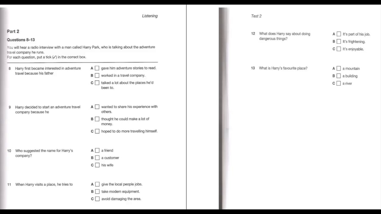 Listening B1, PET 7, Test 2, Part 2