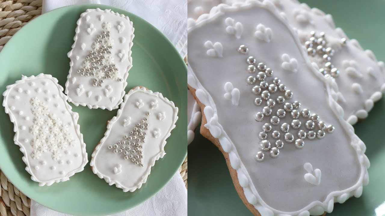 Christmas Cooke Decorating With Edible Pearls | Christmas Tree Cookie Decorating With Royal Icing