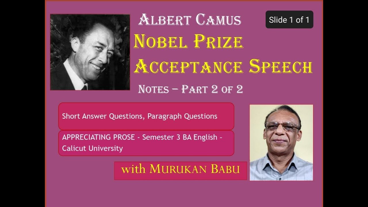 Albert Camus NOBEL PRIZE SPEECH explained / with MURUKAN BABU /Questions & Answers