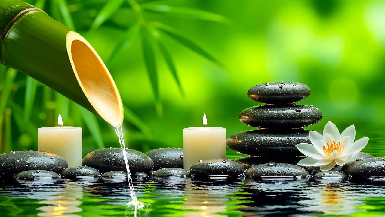 Bamboo Water Sounds + Soothing Music 🌿 Stress Relief, Calm Anxiety and Depression, Meditation