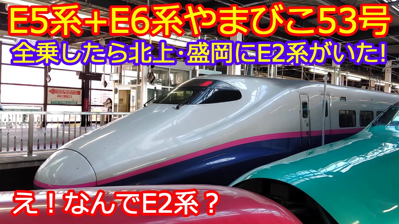 【やまびこ53号E5系+E6系】盛岡行唯一17両編成 E2系が盛岡駅･北上駅にいたぞ！
