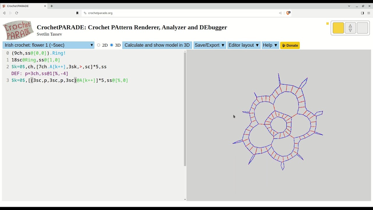Tutorial: 2D/3D Crochet Patterns with CrochetPARADE (Part 3. Getting started: a flower)