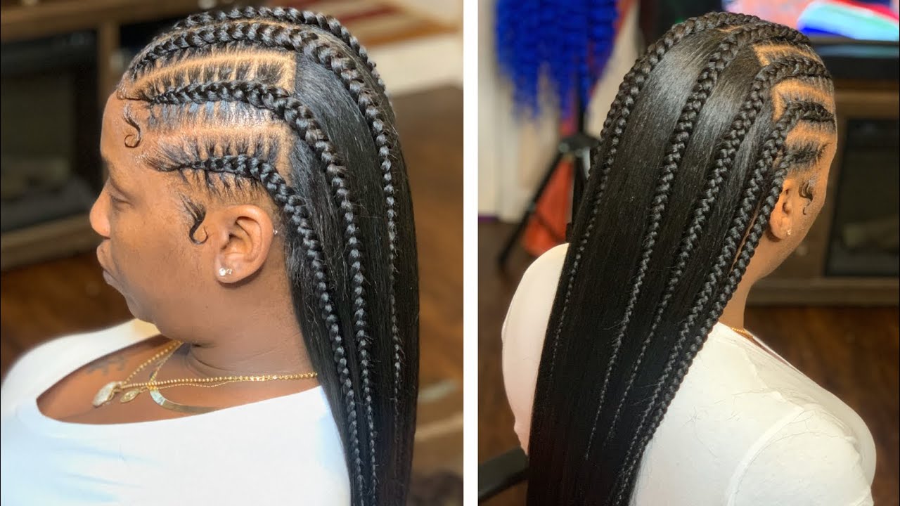 Stitch braids with tracks in the back!! Bobbi boss kinky perm hair