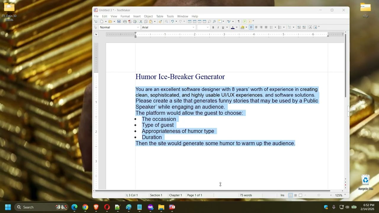 30 applications in 15 days. Day 5 Build 2 - Humor Generator