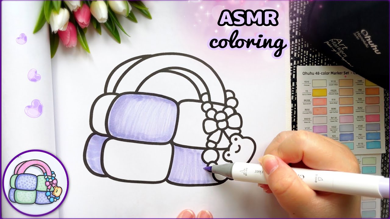 Aesthetic ASMR Coloring 👜💜 Pastel Puffy Bag with Ohuhu Markers #satisfying 