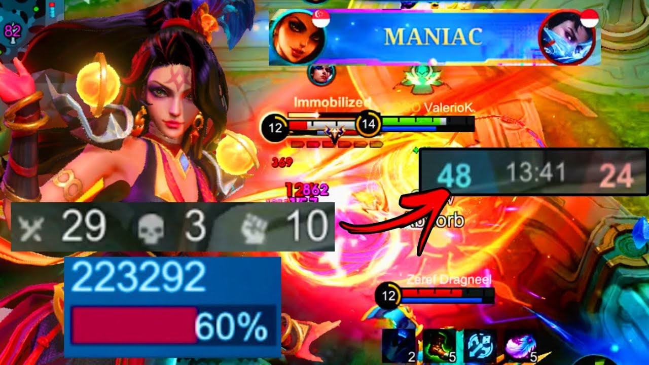 29 УБИЙСТВ + 223 292 ЕД. УРОНА ЗА 13 МИНУТ С ЭСМЕРАЛЬДОЙ! + 2X МАНЬЯК! | Mobile Legends