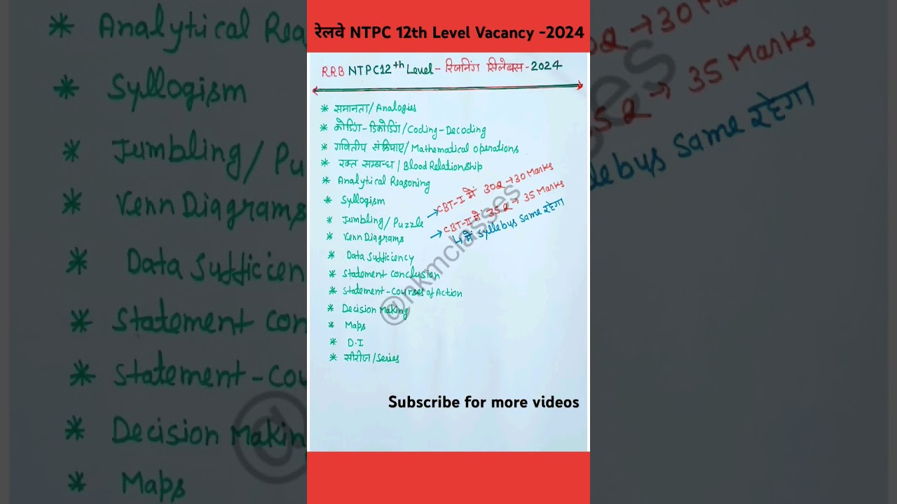 रेलवे NTPC 12 th level रीजनिंग सिलेबस|RRB NTPC 10+2 reasoning syllabus|rrb ntpc reasoning syllabus