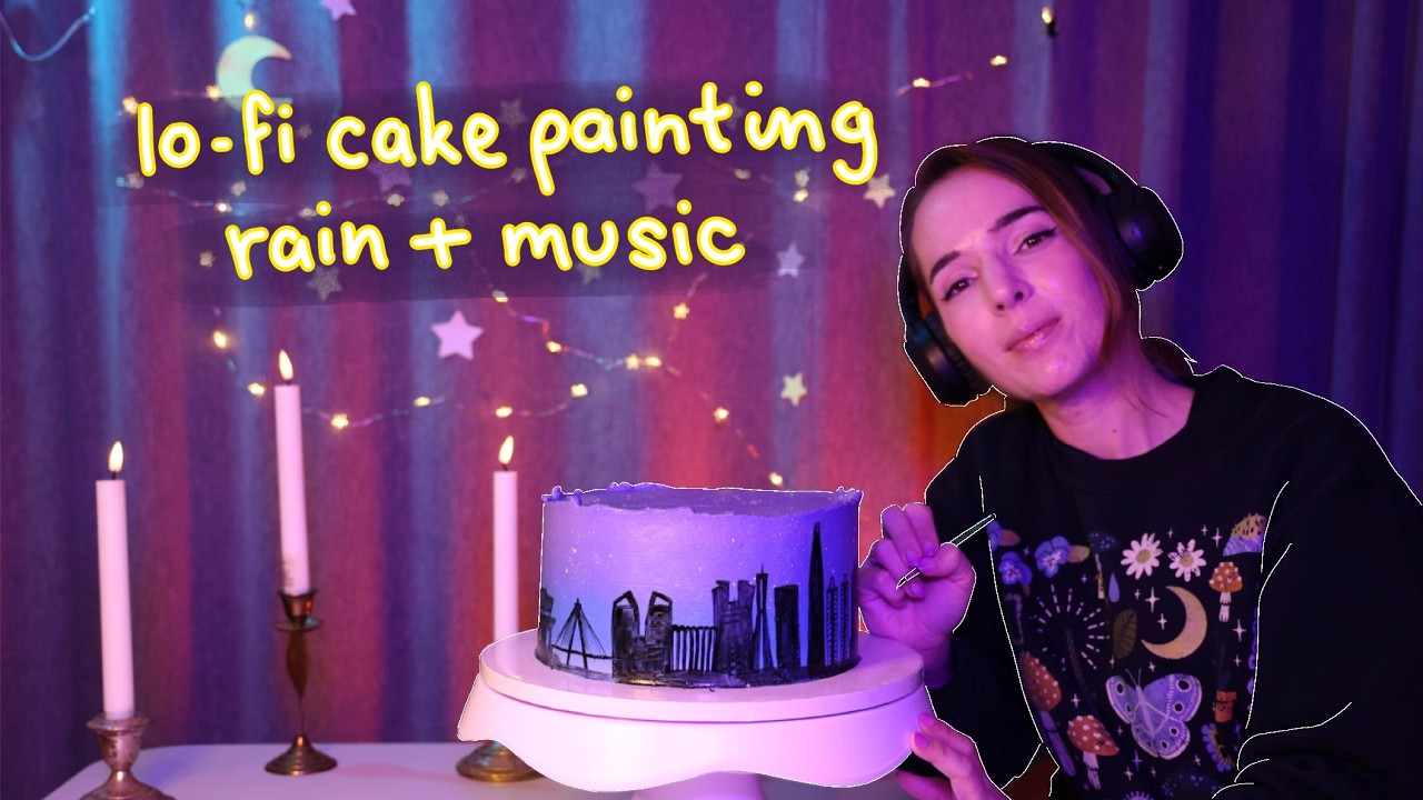 Hand-Painted Cake Art with Relaxing Lo-Fi and Rain Sounds ✨ 