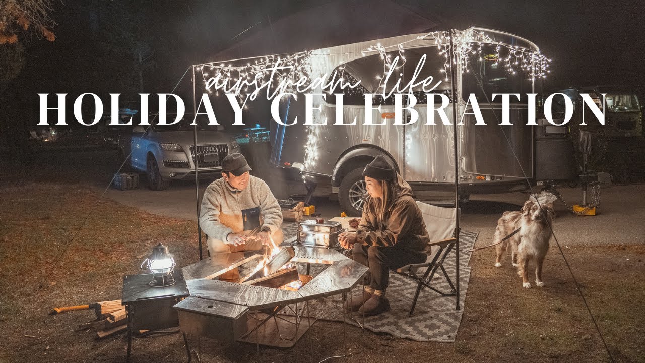 Airstream Basecamp Christmas Break Camping Celebration with Snow Peak IGT and Jikaro Fire Table