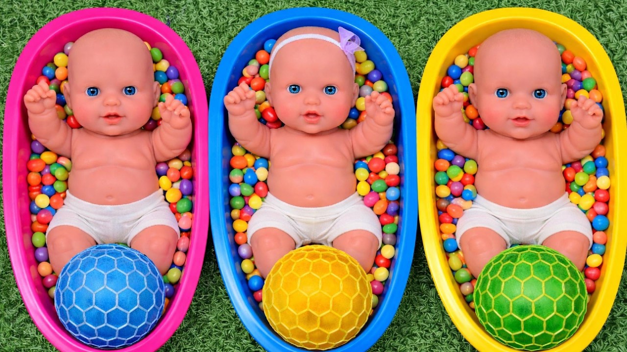 4 Minutes of Satisfying 3 Bathtubs with M&M's Candy & Slime Cutting Video