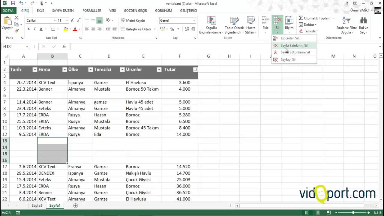  Excel'de Bunları Biliyor Musunuz? (Farklı satır silme yolları)- 3.video 