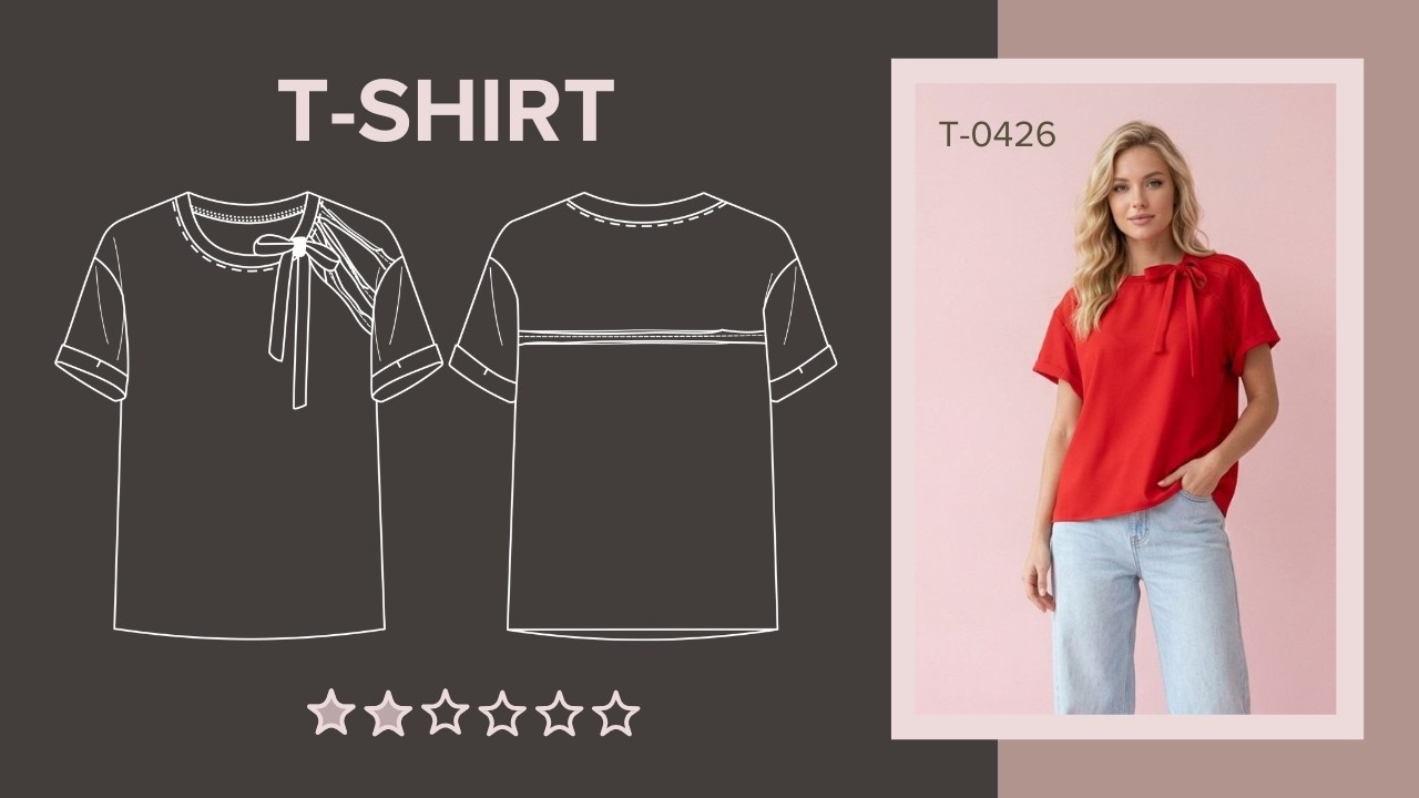Women's short sleeve T-Shirt | Cuffed sleeves, shoulder bow | Жіноча футболка власноруч Model T-0426