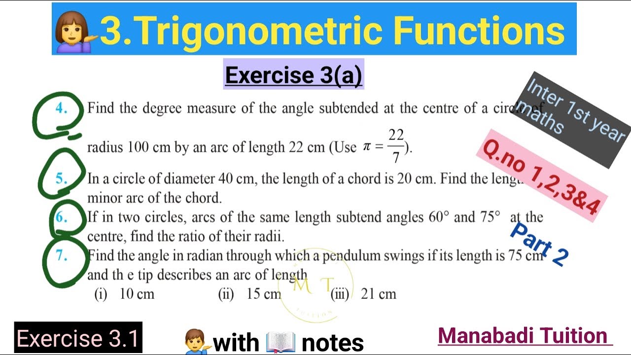 Inter 1st year |chapter 3| Trigonometric function| Exercise  3(a)| Q no 4,5,6&7 |part 2| CBSE|NCERT|