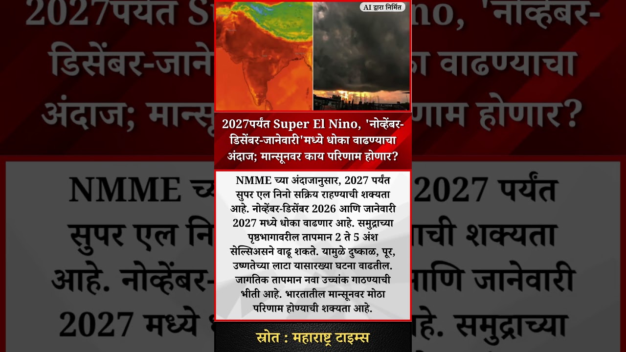 2027पर्यंत Super El Nino, 'नोव्हेंबर-डिसेंबर-जानेवारी'मध्ये धोका वाढण्याचा अंदाज; मान्सूनवर काय