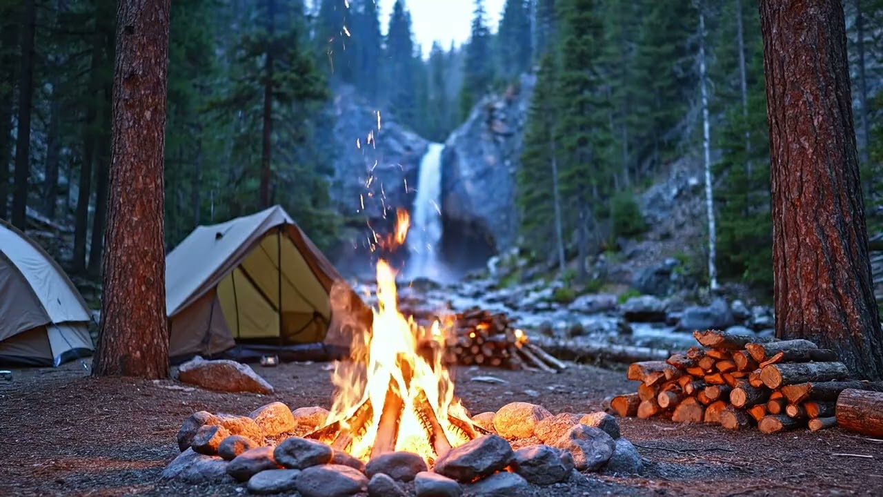 Bonfire with waterfall 10 Hours