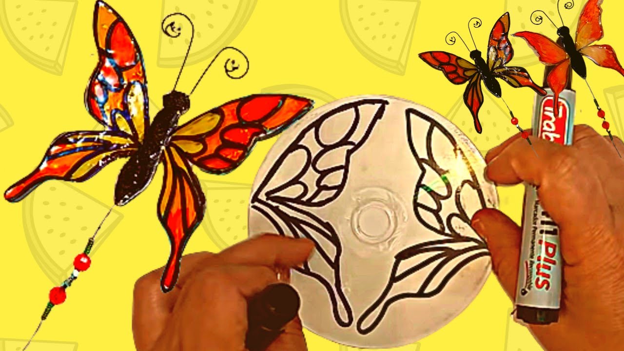 Tutores de mariposas con cd reciclados