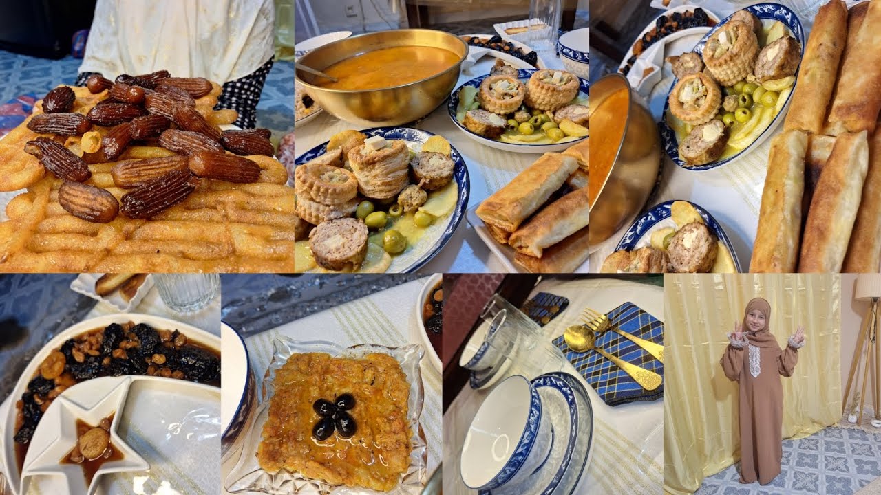 طاولة ثاني يوم رمضان 🌙 طقم صلاة لبنتي🧕حميس 🌶️طاجين زيتون مع رولي الدجاج😋بلا ماننساو زلابية 💥