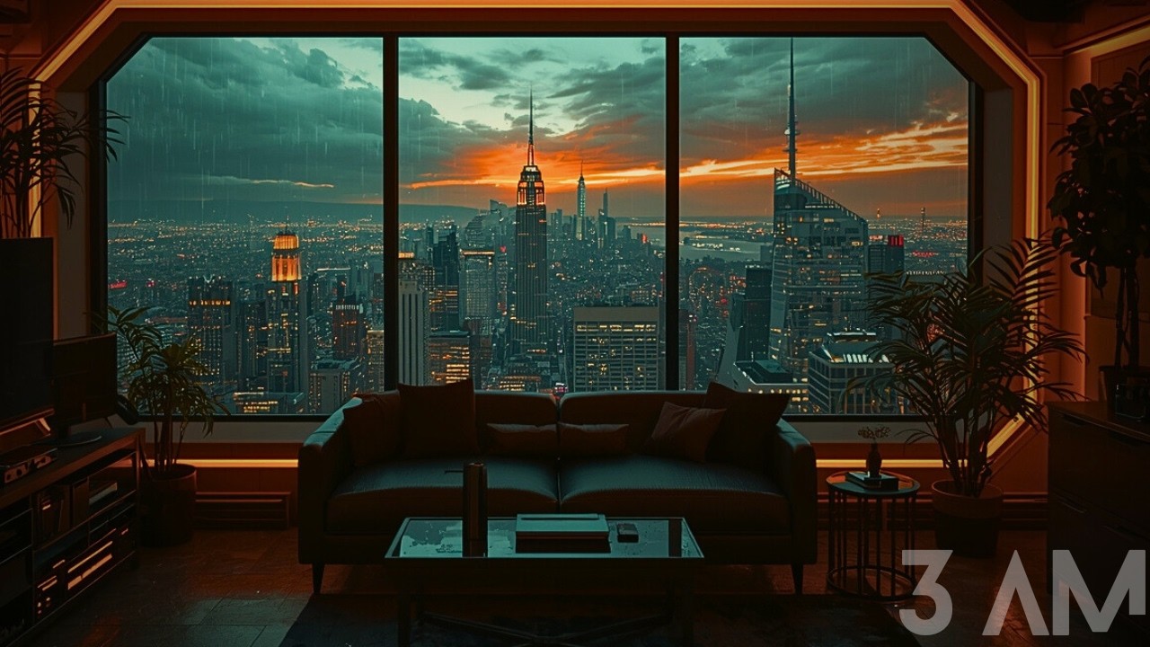 City Skyline After Night - Its 3 AM in a Dystopian World (3 Hour Rain Ambience)