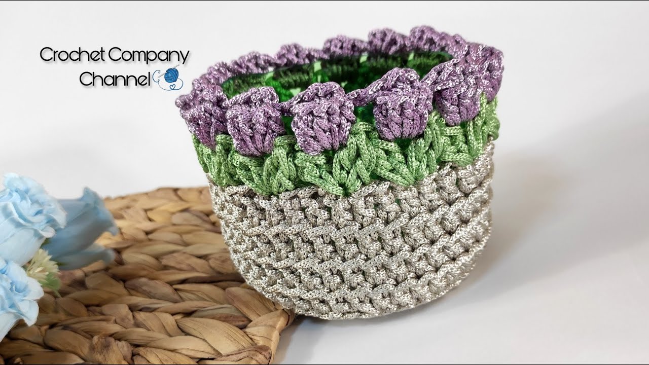 كروشيه باسكت الزهور  _ Crochet Flower Basket #صحبه_الكروشيه