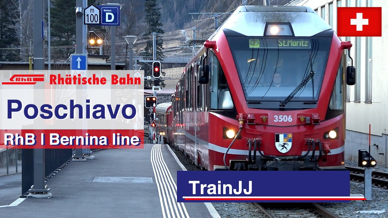 🇨🇭 4K Swiss trains | Poschiavo along Bernina Line between St. Moritz and Tirano | RhB Rhätische Bahn
