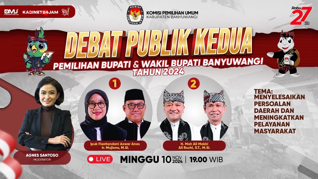 🔴LIVE I DEBAT PUBLIK KEDUA PEMILIHAN BUPATI DAN WAKIL BUPATI BANYUWANGI TAHUN 2024