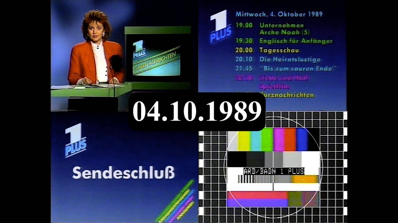 1Plus Kurznachrichten + Sendeschluss (04.10.1989)